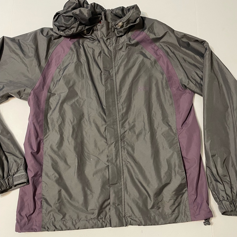Coleman Windbreaker Rain Womens S/M Jacket Hooded ZipUp Gray Purple